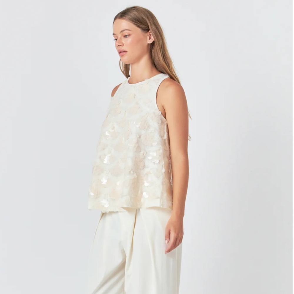 NWD ANTHROPOLOGIE ENDLESS ROSE SCALLOP SEQUIN TOP SIZE XS Z537 - Picture 4 of 11